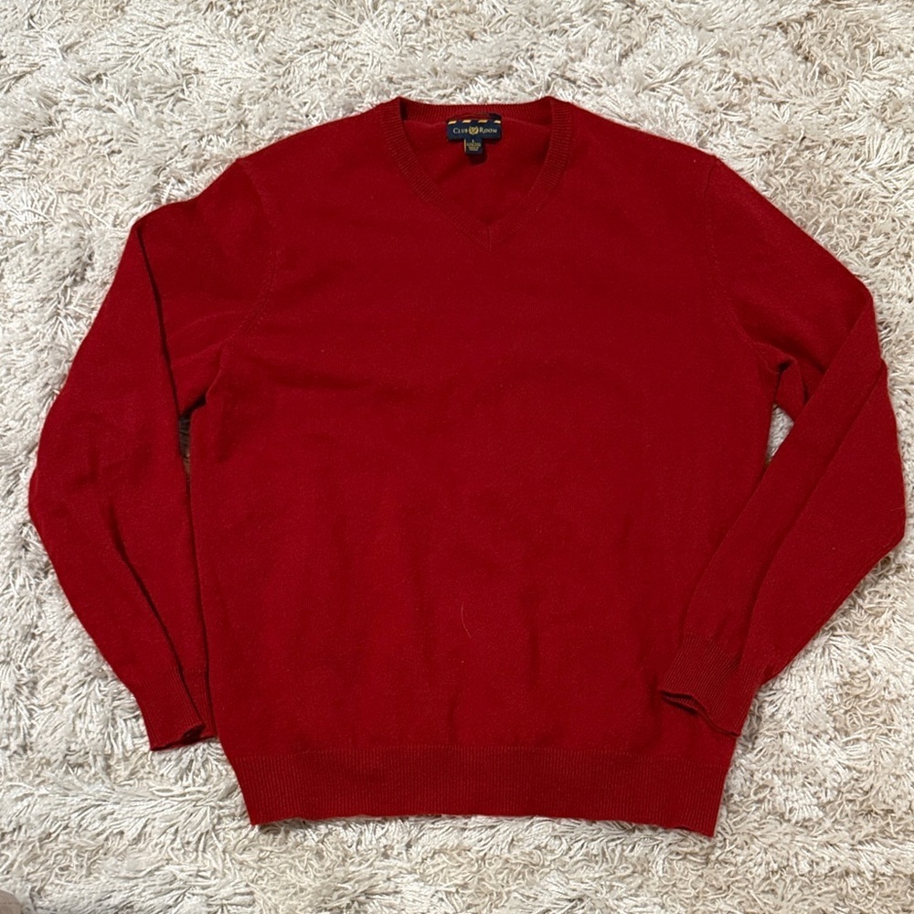 Red Cashmere V-Neck Sweater